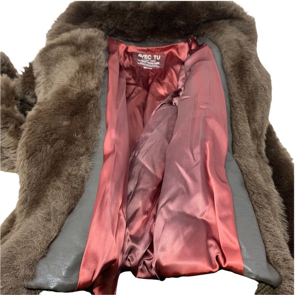 VTG Avec Tu Faux Fur Borg Textile Short Waist Brown Teddy Bear Coat ILGWU USA L - Picture 12 of 16